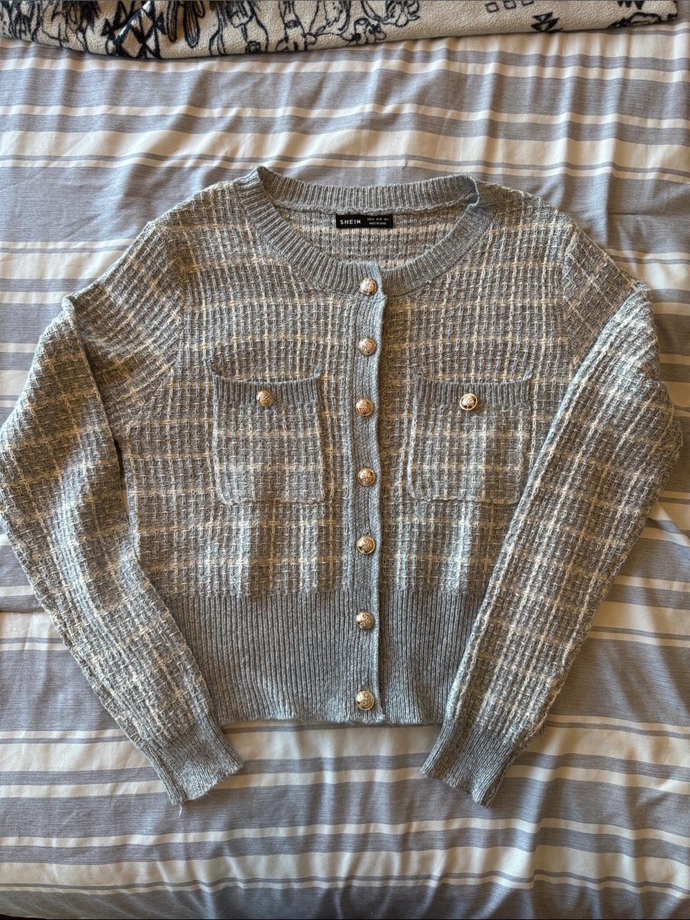 NWOT SHEIN Women's Gray Knit Button-Up Cardigan Sweater
